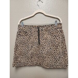 BDG Urban Outfitters Leopard Print Denim Mini Skirt O-Ring Zip Tan Black Large